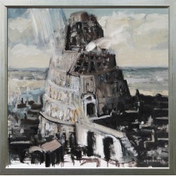 Turn Babel 4 - pictură în ulei pe pânză, artist Cristian Porumb